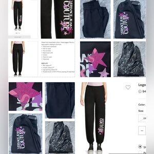 VERSACE BLACK COTTON LOGO JOGGING PANTS WITH SPARKLING PINK STARS 🌟